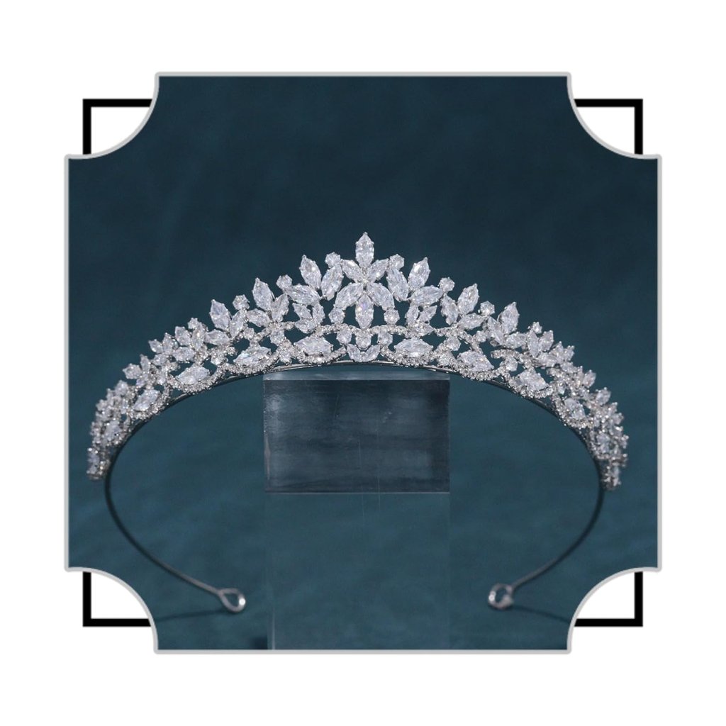 Silver Cz Wedding Tiaras For Brides Floral Princess Crowns For Women Cubic Zirco